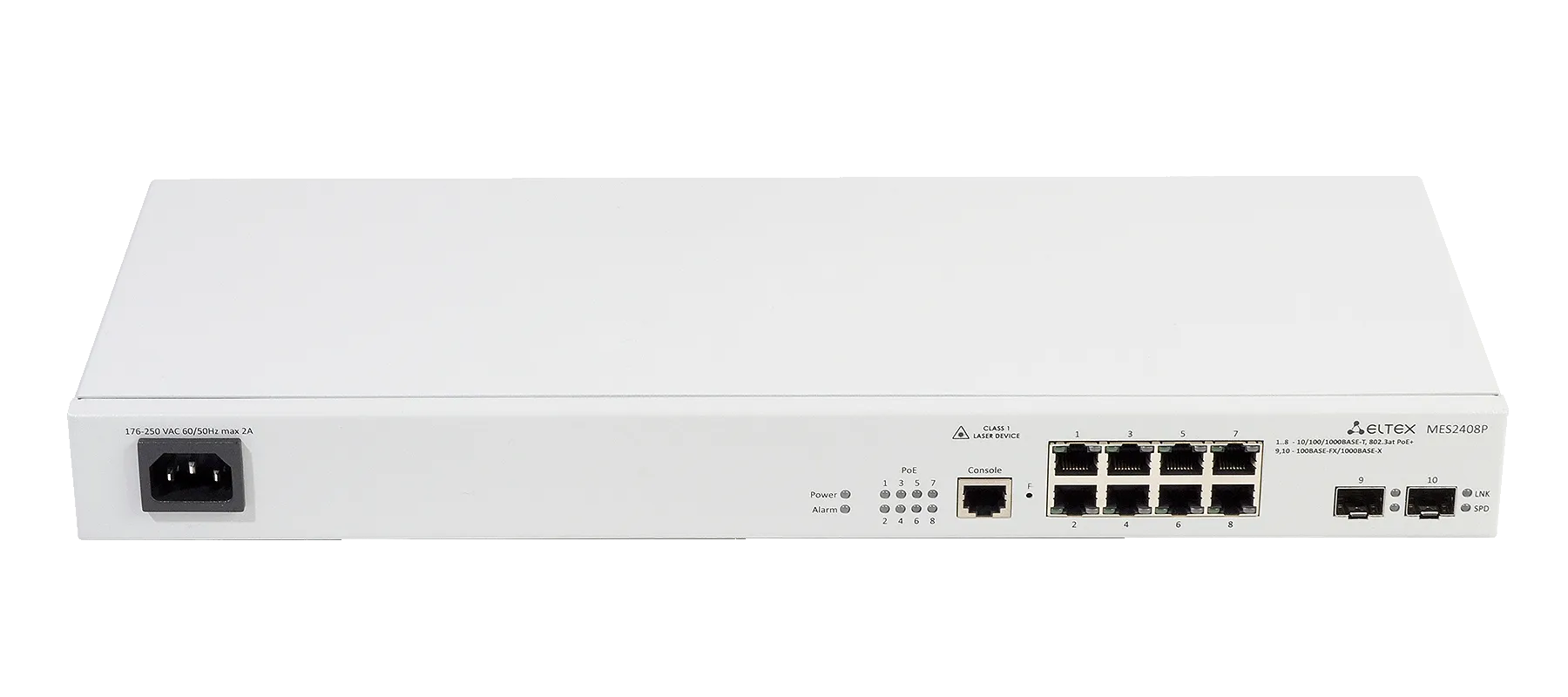 Ethernet-коммутатор MES2408P, 8xPoE/PoE+ (1G) + 2x100/1000BASE-X, L2, 48V DC